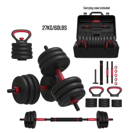 DUTRIEUX 60lb 4-in-1 Portable Workout Set - Barbell, Dumbbells, Kettlebell